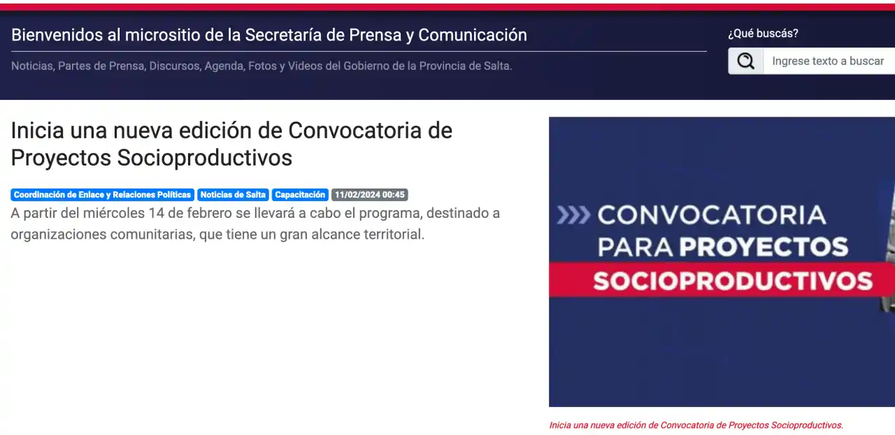 Publicación oficial del gobierno de Salta