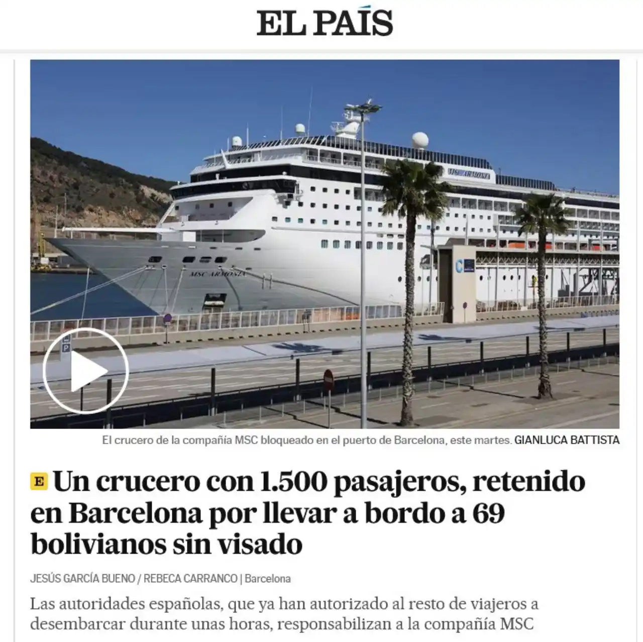 Publicación del diario El País