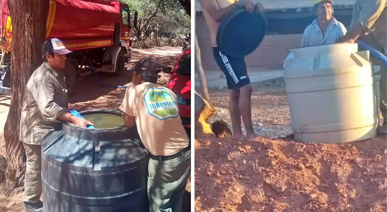Reparto de agua a pie de tanque en Salta