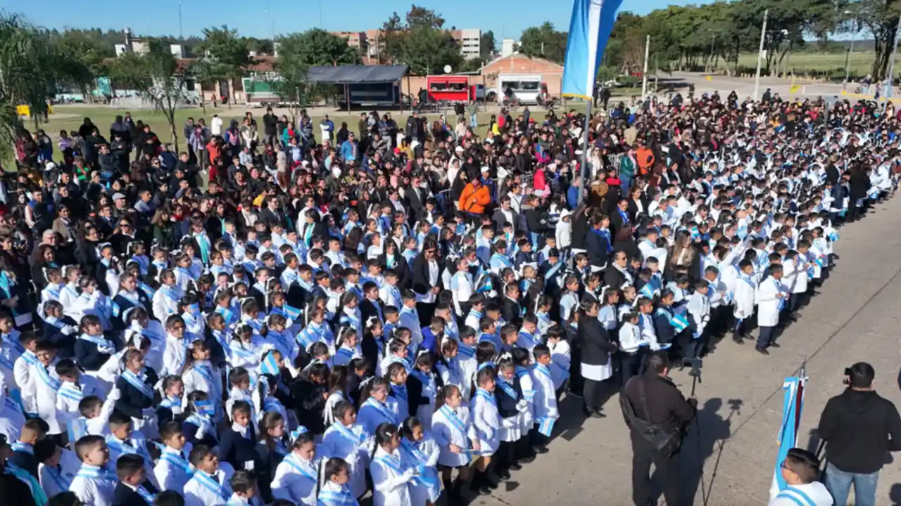 Mil alumnos oranenses de 4º grado gritan en el Día de la Bandera que quieren ser argentinos 'por Messi'