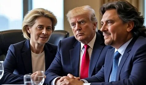 Von der Leyen, Trump y Sáenz - Imagen generada por AI