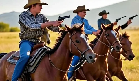 Borrachos a caballo atacan a tiros a trabajadores viales en La Candelaria Imagen ilustrativa - Generada por AI
